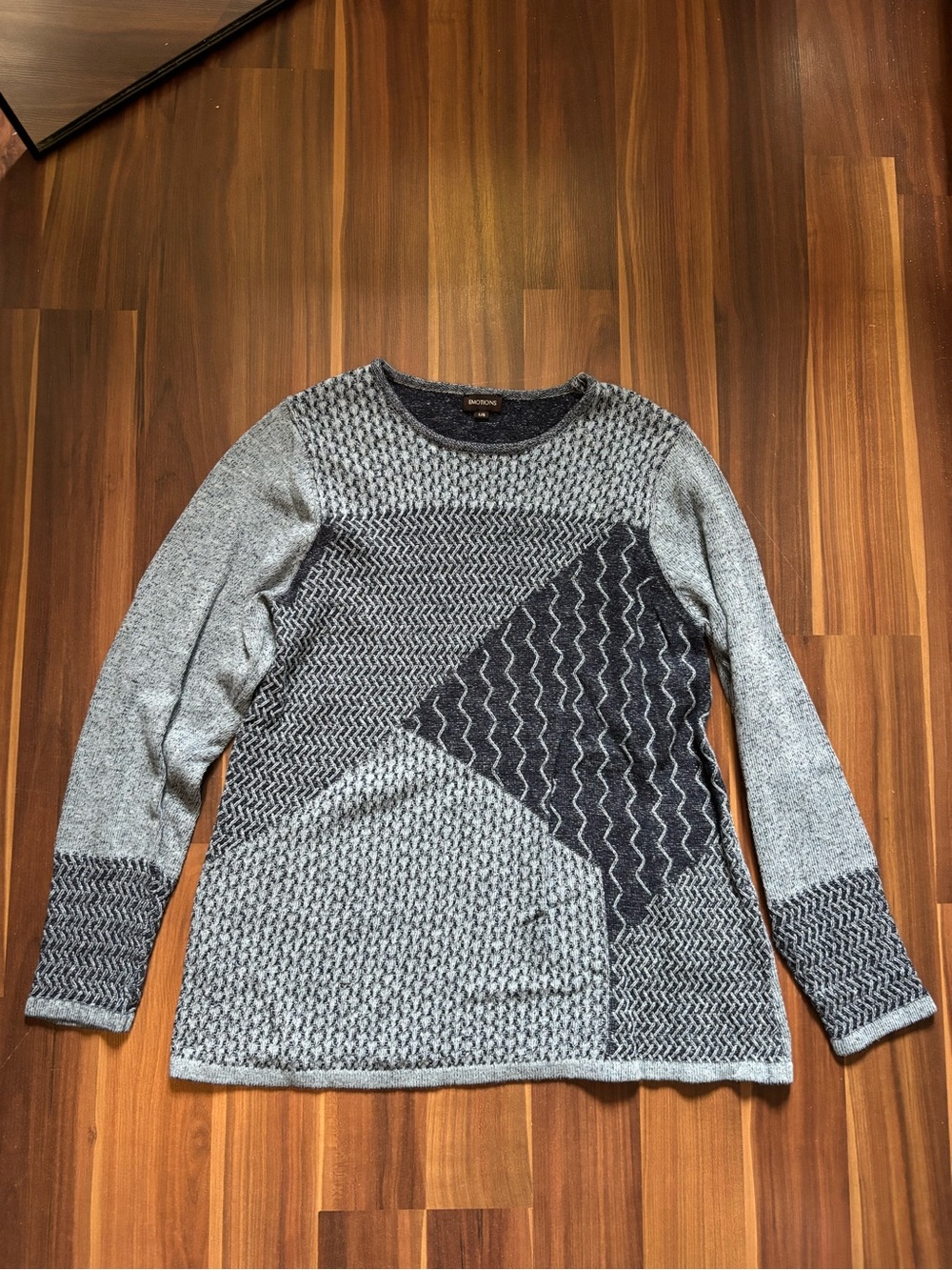 Blue Textured Geo-Panel Crewneck Sweater